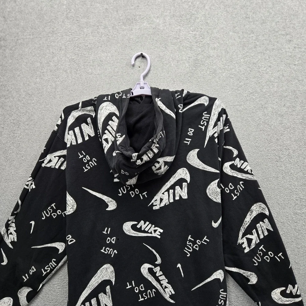 Nike Men Hoodie XXL Black Graphic Fleece AOP Logo Allover Print READ